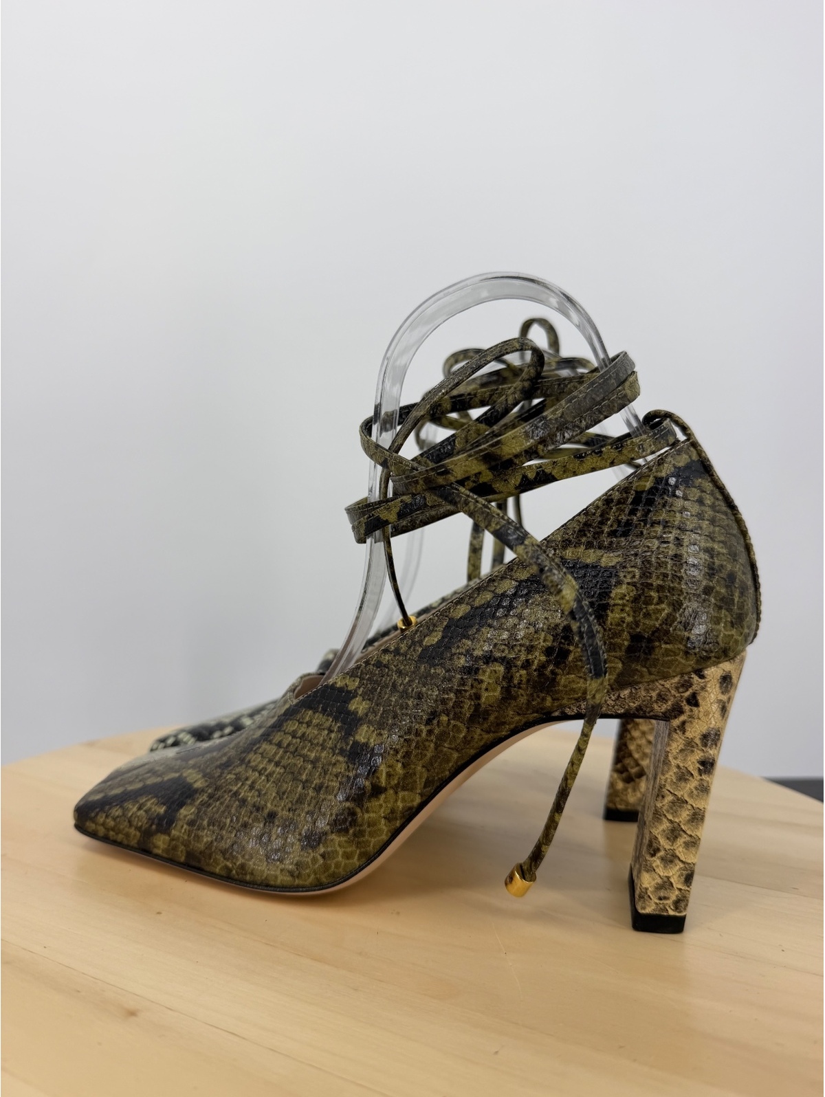 Wandler Isa Mule Olive Python Snake Print Leather Lace Up Heels Eu 36 Us 6 — image 8 of 8